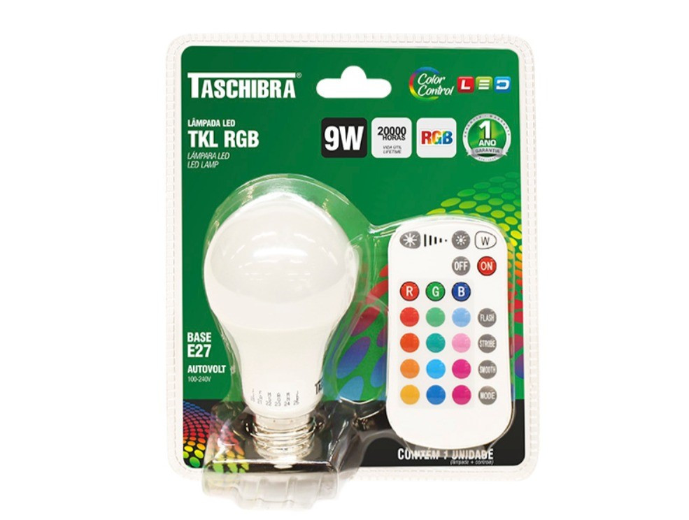 Lampada Led Taschibra 9w Cores C/controle Tkl Rgb Autovolt