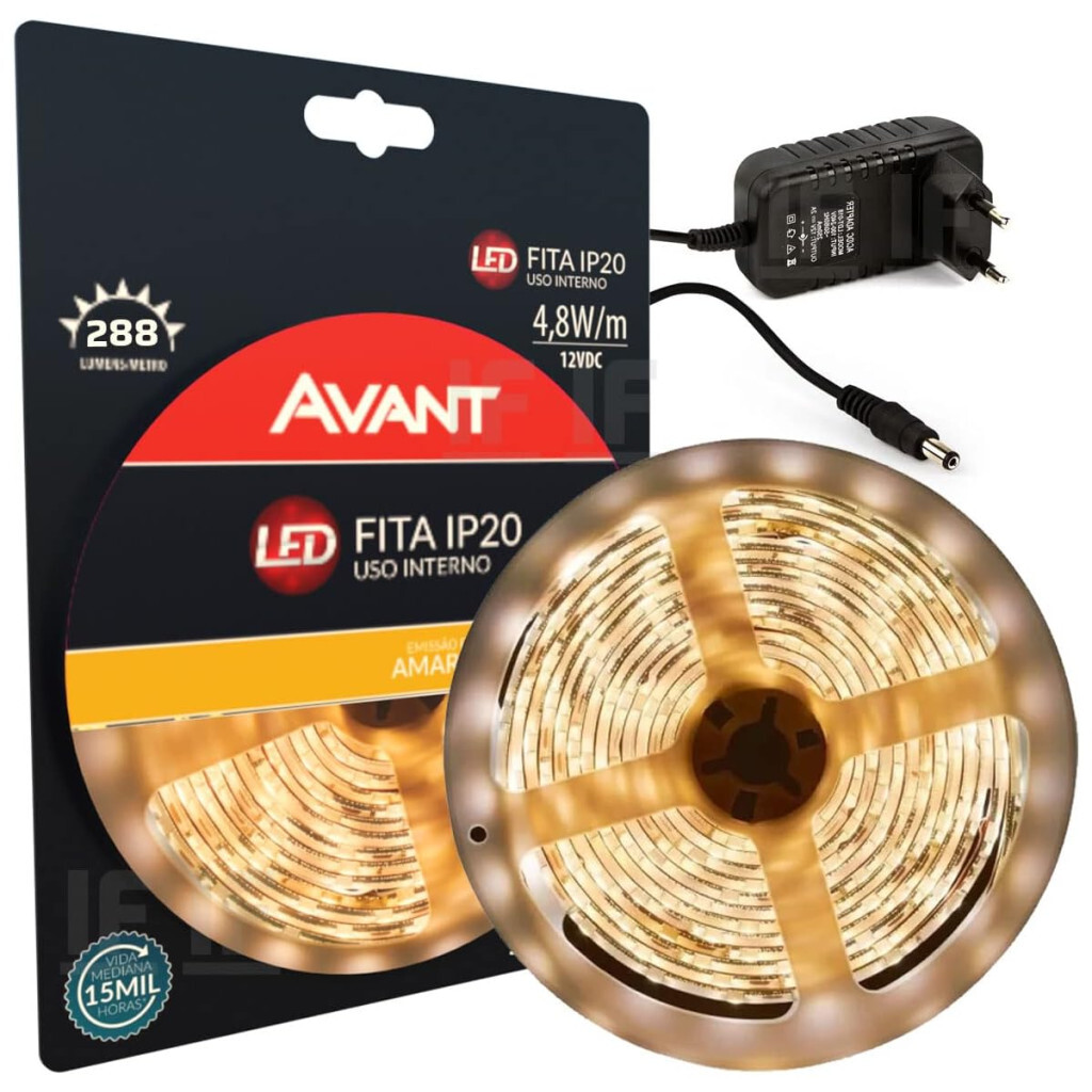 Avant Fita Led, Interna Ip20. 8 Wm, 5m, Am3000 K, 12 V, Transformador Ormador, Luz Amarela 192910534