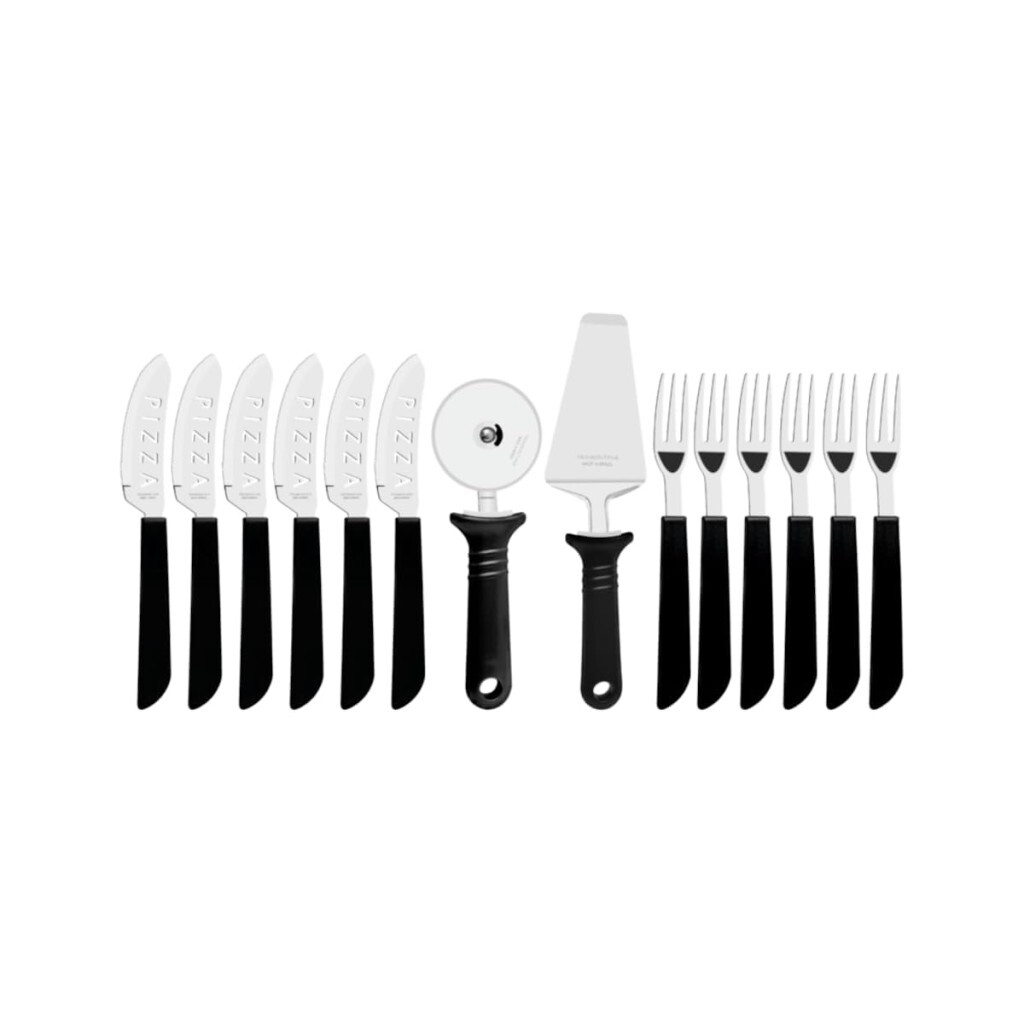 Kit para Pizza 14 Peças Pizza Laminas de Aço Inox e Cabos de Polipropileno Tramontina Pizza Preto