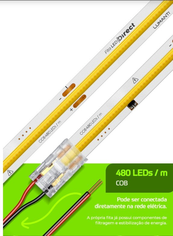 Fita Led 220v Lumanti Direct 15w/m 8mm 3000k Ip33 Metro Cob