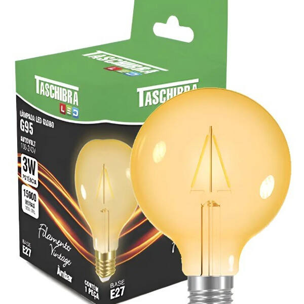 Lampada Filamento Vintage Taschibra 3w Autovolt G95 Ambar