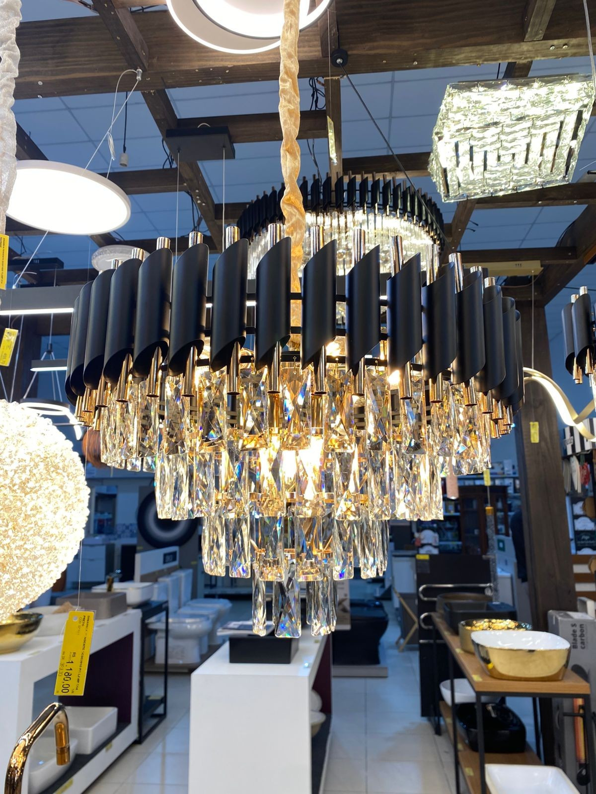 Dinamica Pendente Dcd03910 - 9 Lamp E14 Preto 55cm Diam.