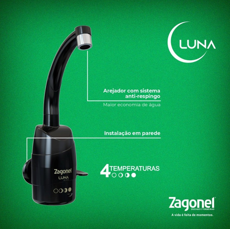 Torneira Eletronica Zagonel Luna 4t 5500w 220v Preto