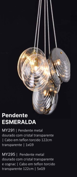 Pendente Tupiara Esmeralda  Dr C/ct Transp P/5 Lamp G9 My295