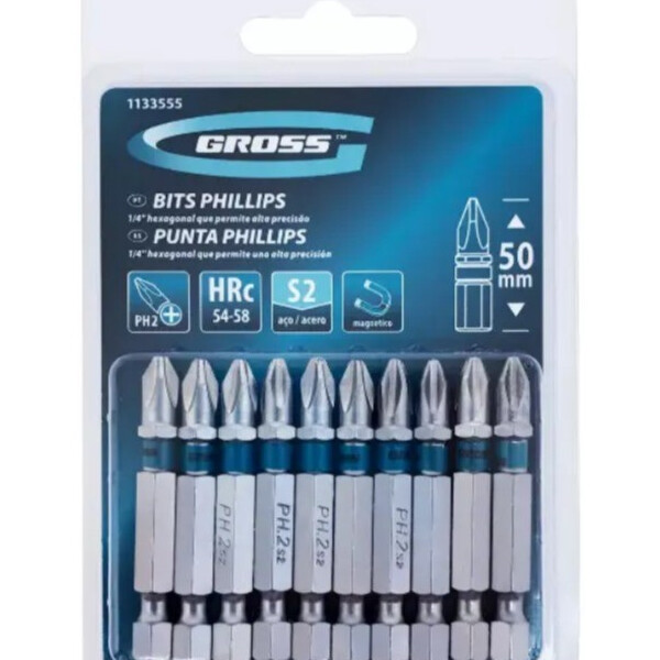 Bits Kit 10pc Ponta Phillips 1/4x50