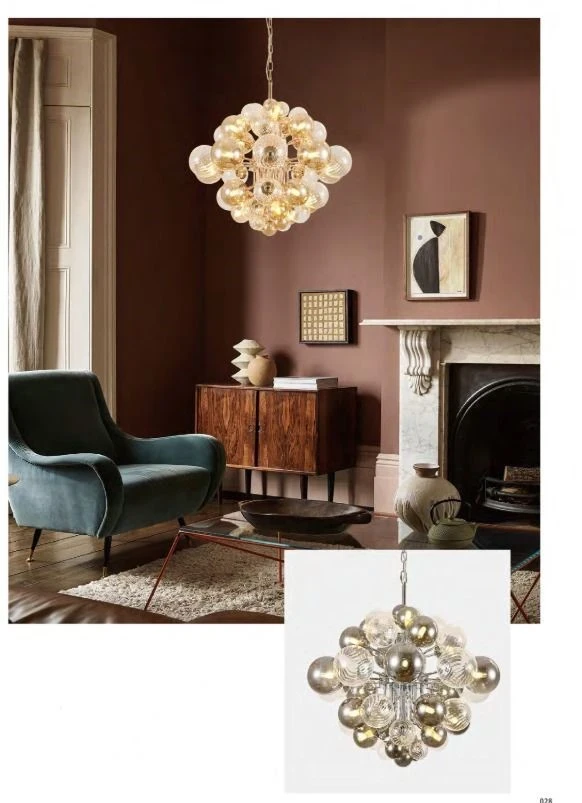 Pendente Bola Dourado com Vidro Ambar - Soquete 19 Lampadas G9