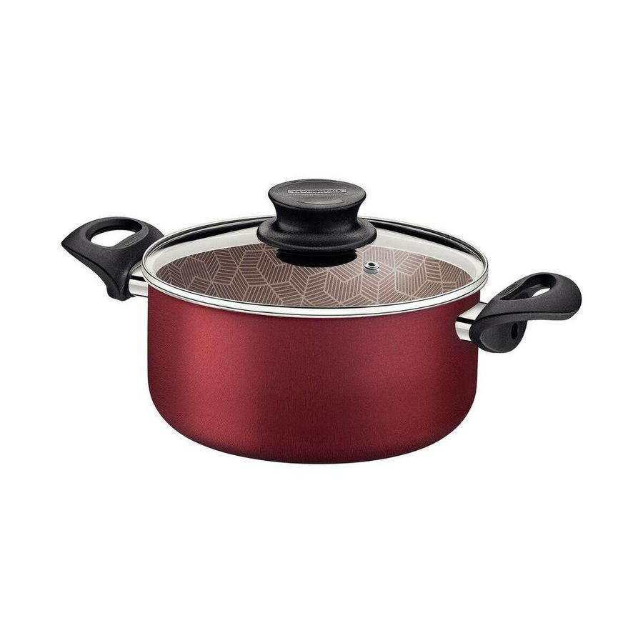Caçarola Tramontina Paris em Alumínio com Revestimento Interno e Externo em Antiaderente Starflon Max Vermelho com Tampa de Vidro 22 Cm 3,8 L