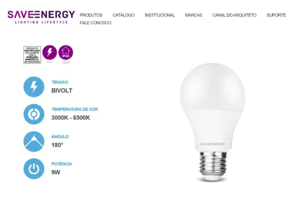 Lampada Led Save 9w 6500k Bulbo A60 Biv Se-215.3044