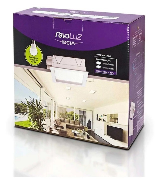Plafon Revoluz Embutido Rec Quad Re-1385 Bco Fc 2lamp
